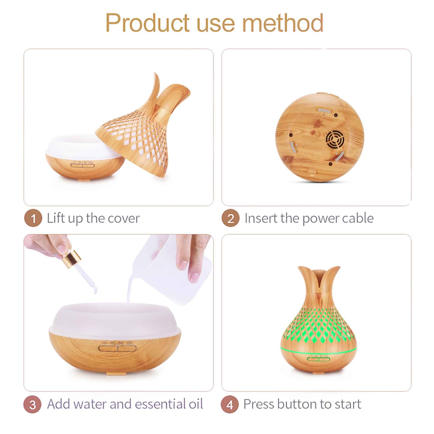 Aroma Diffuser and Remote - 500ml - Wood Mist Humidifier