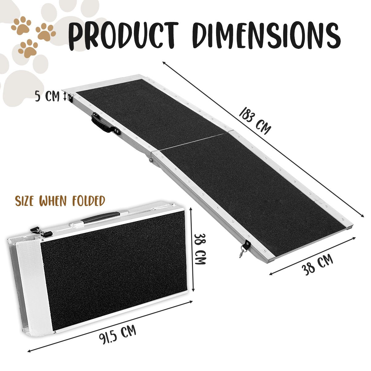 Dog Ramp Foldable Aluminium -  183 x 38cm