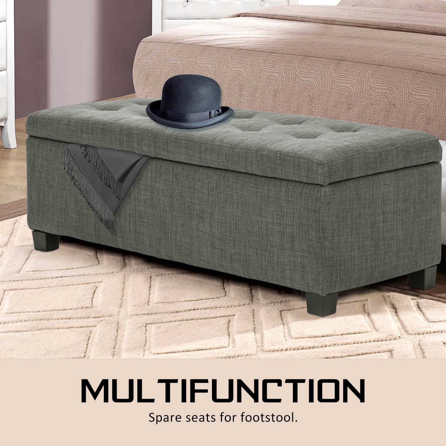 Ottoman Storage 102cm Fabric DARK GREY