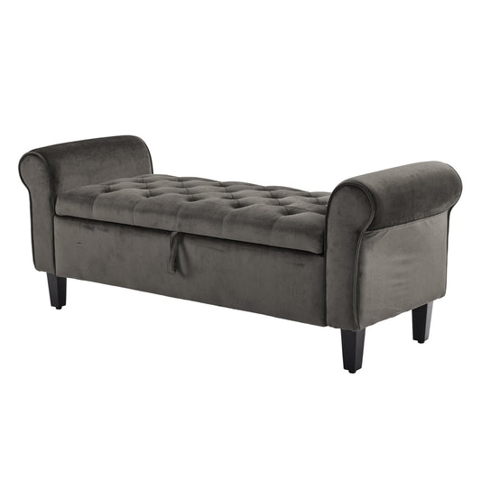 Ottoman Storage Bench Seat 132cm Velvet GREY
