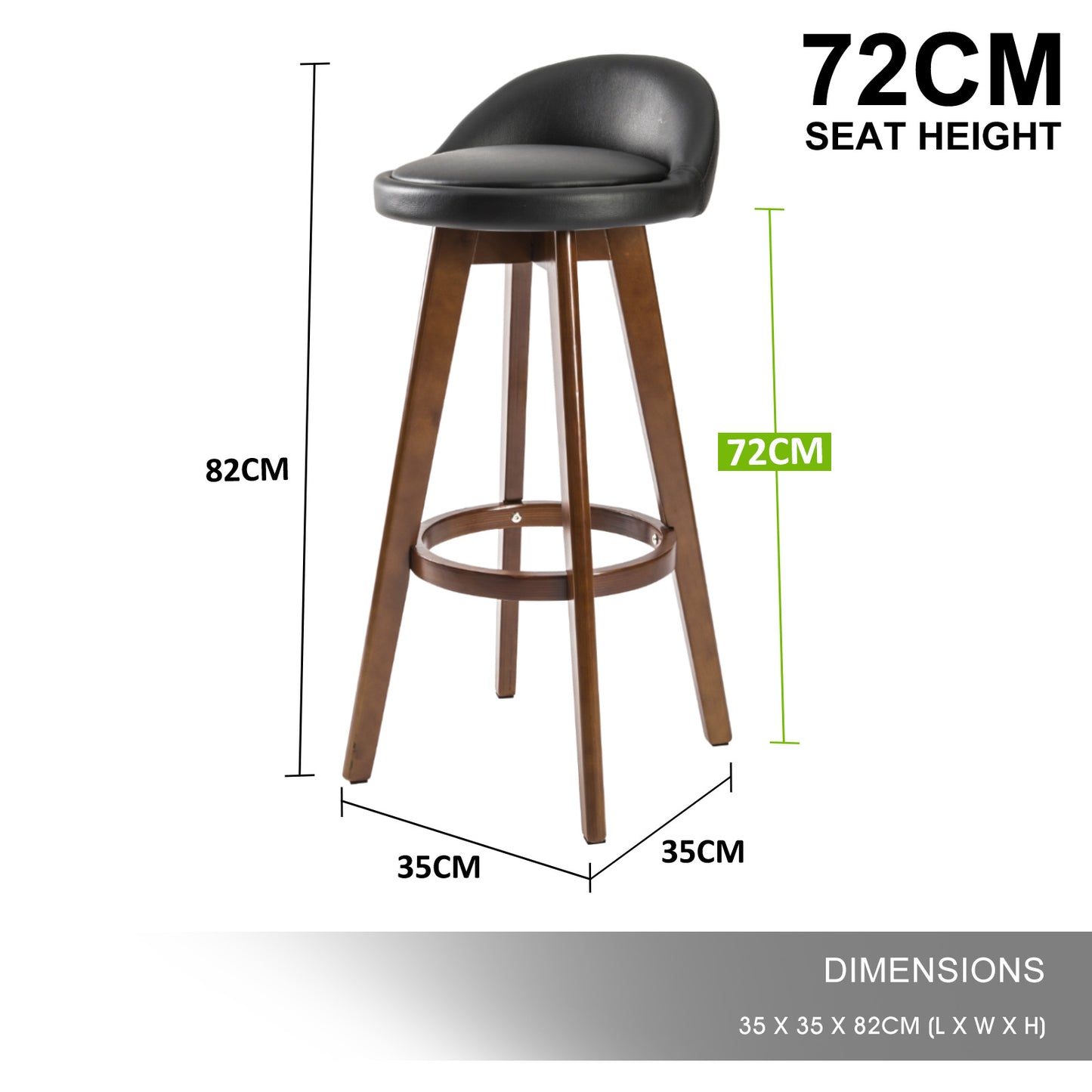 Wooden Bar Stool x 4- 72cm BLACK BROWN