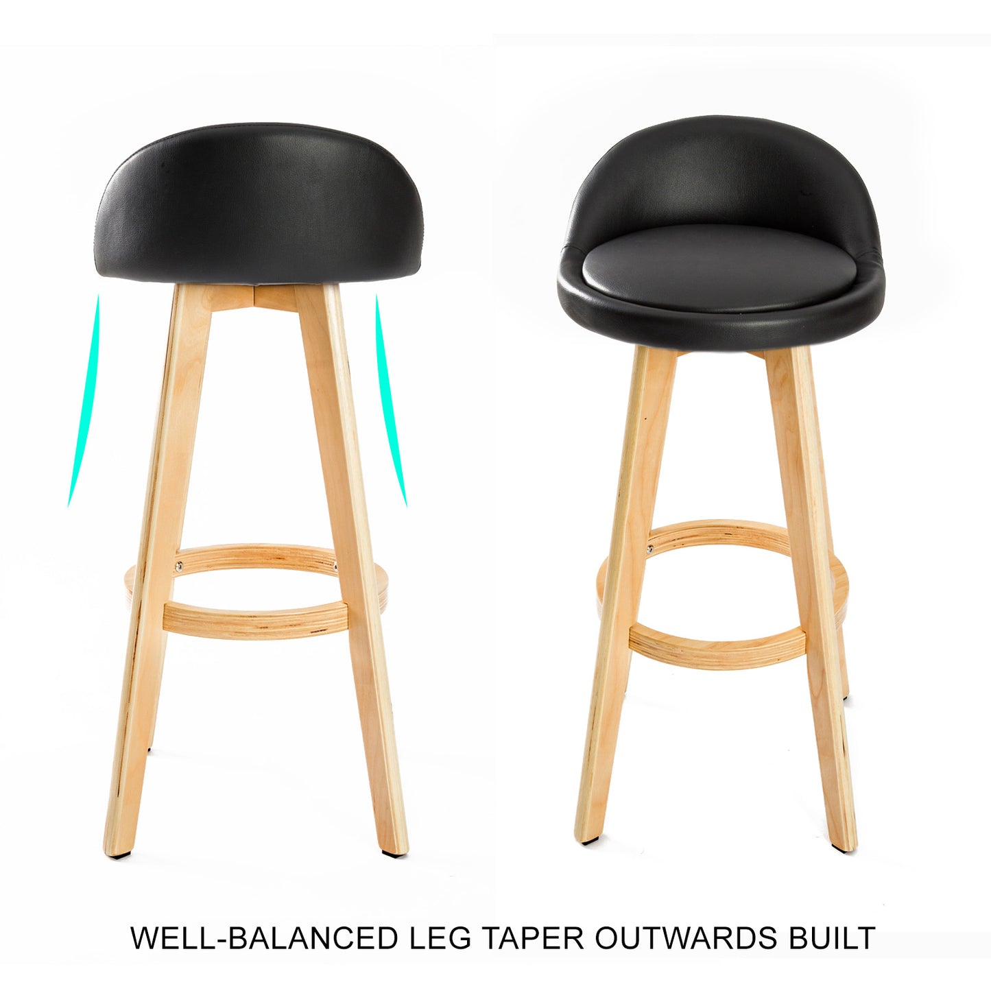 Wooden Bar Stool x 4 Faux Leather 72cm - BLACK