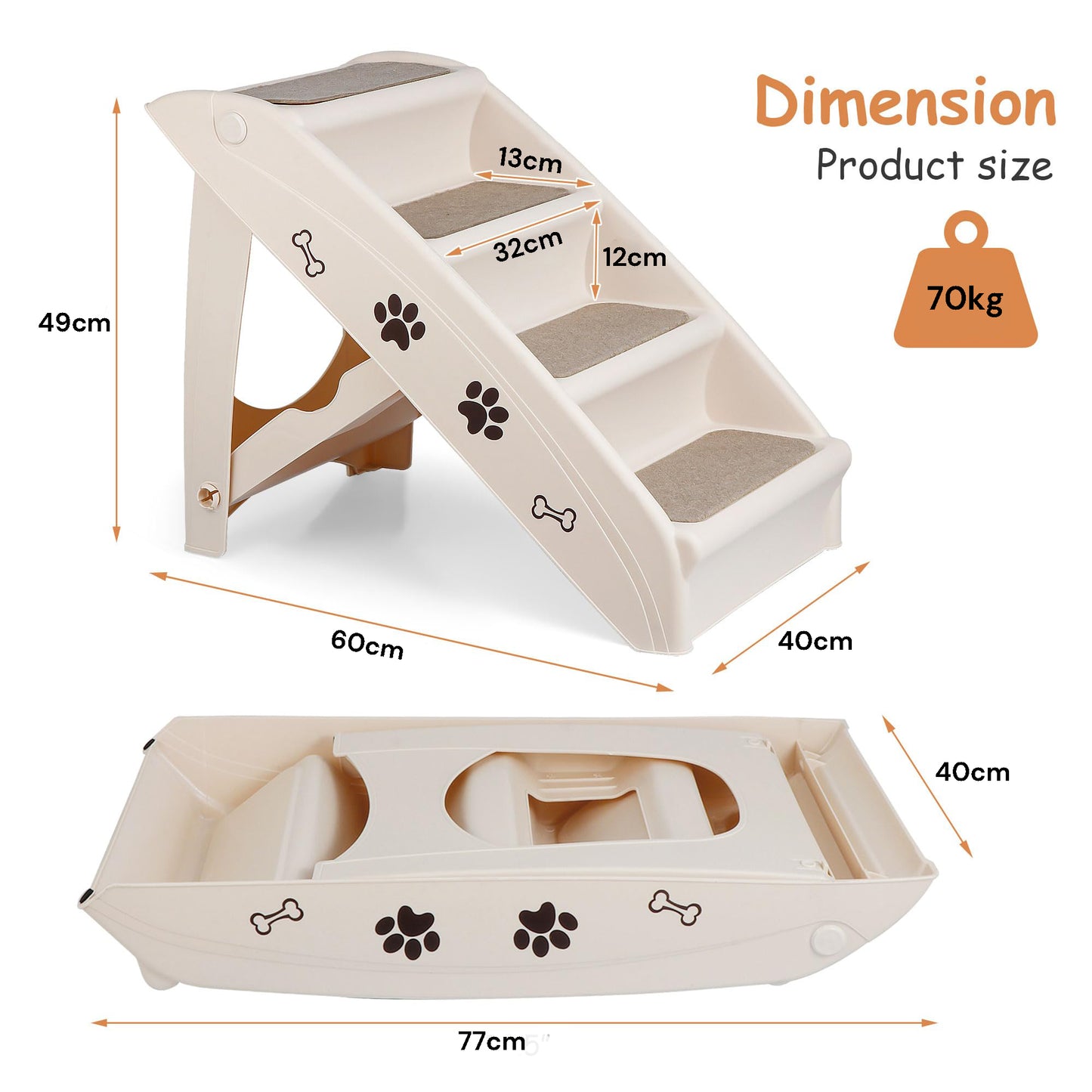 Dog Ramp Stairs Steps for Small Dogs with Non-Slip Pads - Grey