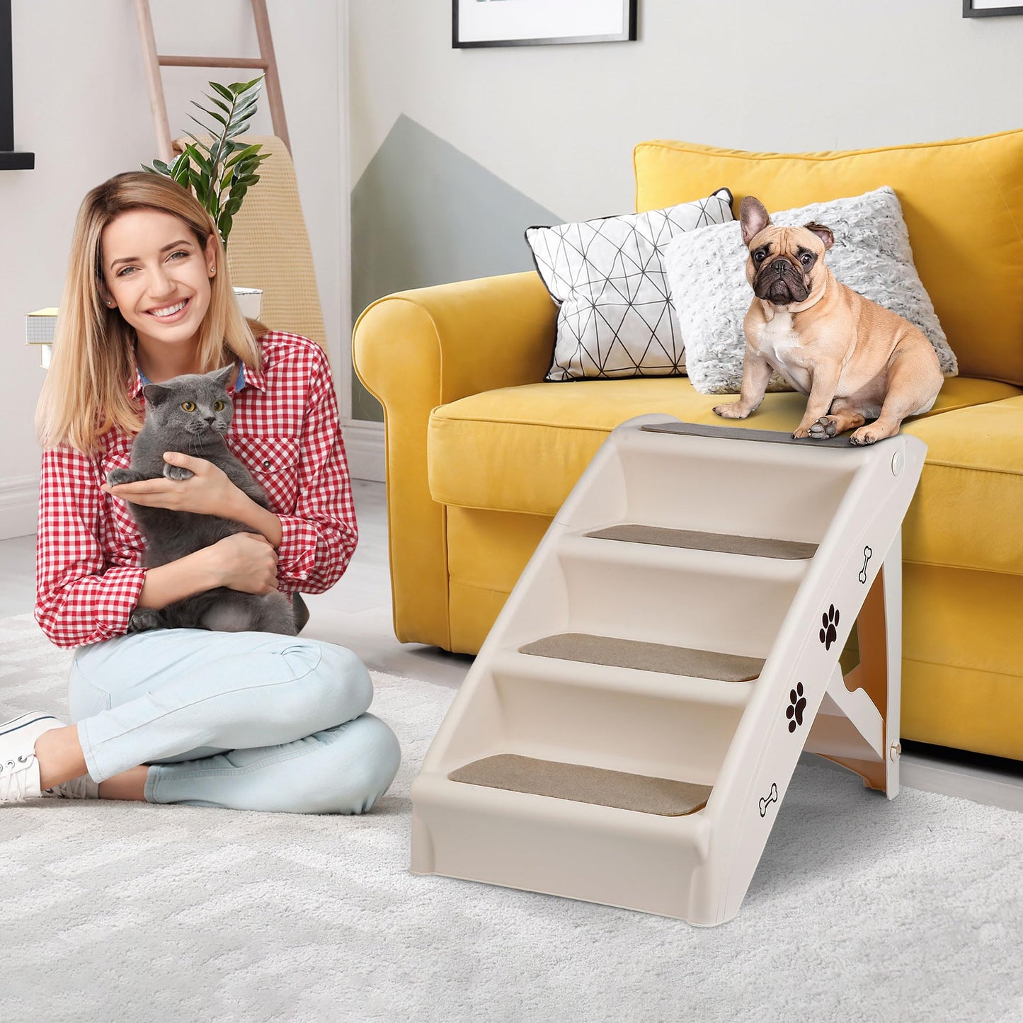 Dog Ramp Stairs Steps for Small Dogs with Non-Slip Pads - Grey