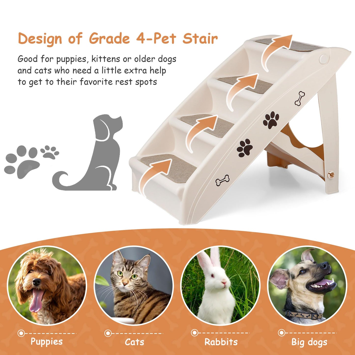 Dog Ramp Stairs Steps for Small Dogs with Non-Slip Pads - Grey