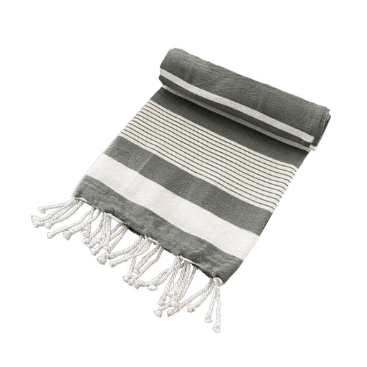 Cotton Rich Large Turkish Beach Towel with Tassels 80cm x 155cm Black