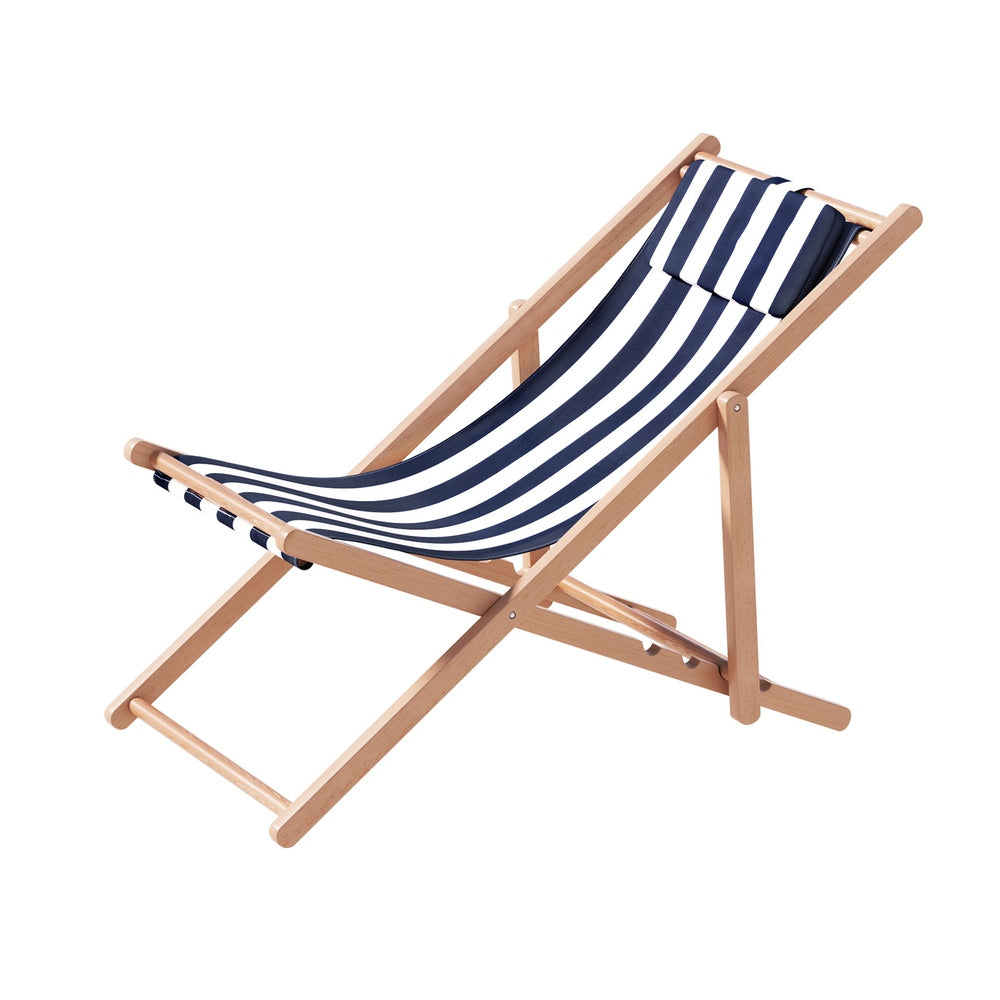 Deck Chair Wooden Sun Lounge Folding - Blue