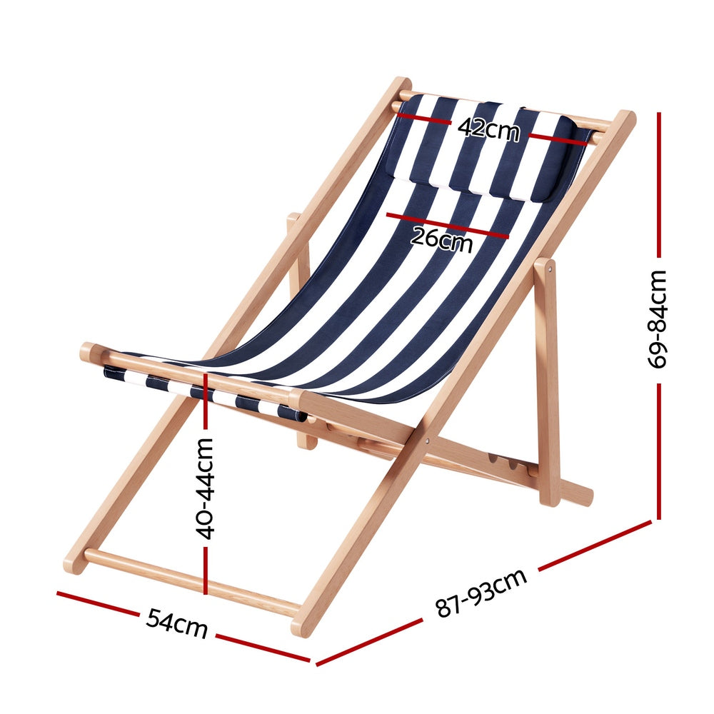 Deck Chair Wooden Sun Lounge Folding - Blue