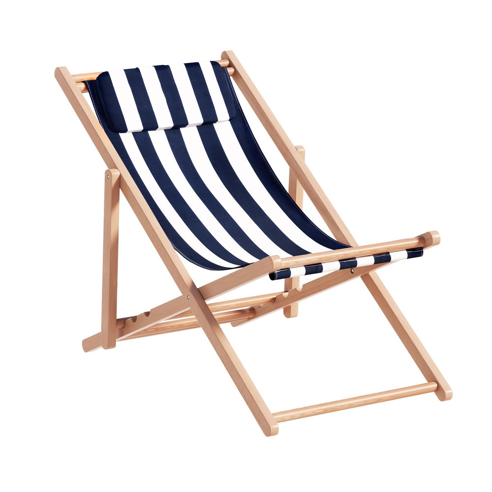 Deck Chair Wooden Sun Lounge Folding - Blue