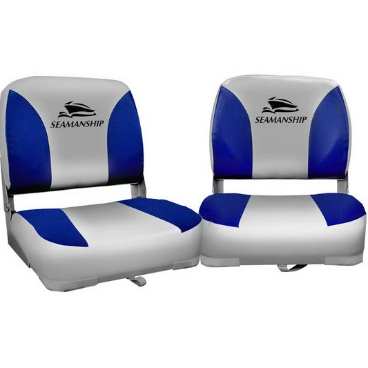 Folding Swivel Boat Seats x 2 - Grey & Blue