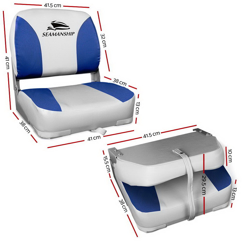 Folding Swivel Boat Seats x 2 - Grey & Blue