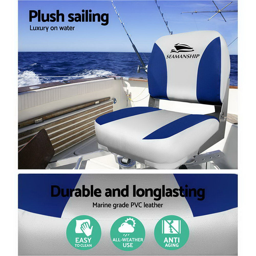 Folding Swivel Boat Seats x 2 - Grey & Blue