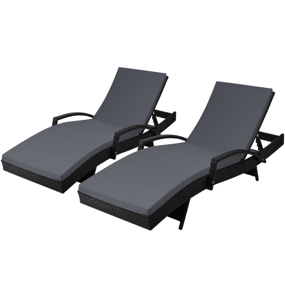 Sun Lounge Set of 2 with Cushion - Black Frame