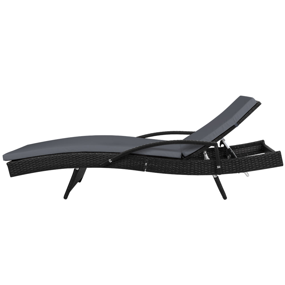 Sun Lounge Set of 2 with Cushion - Black Frame