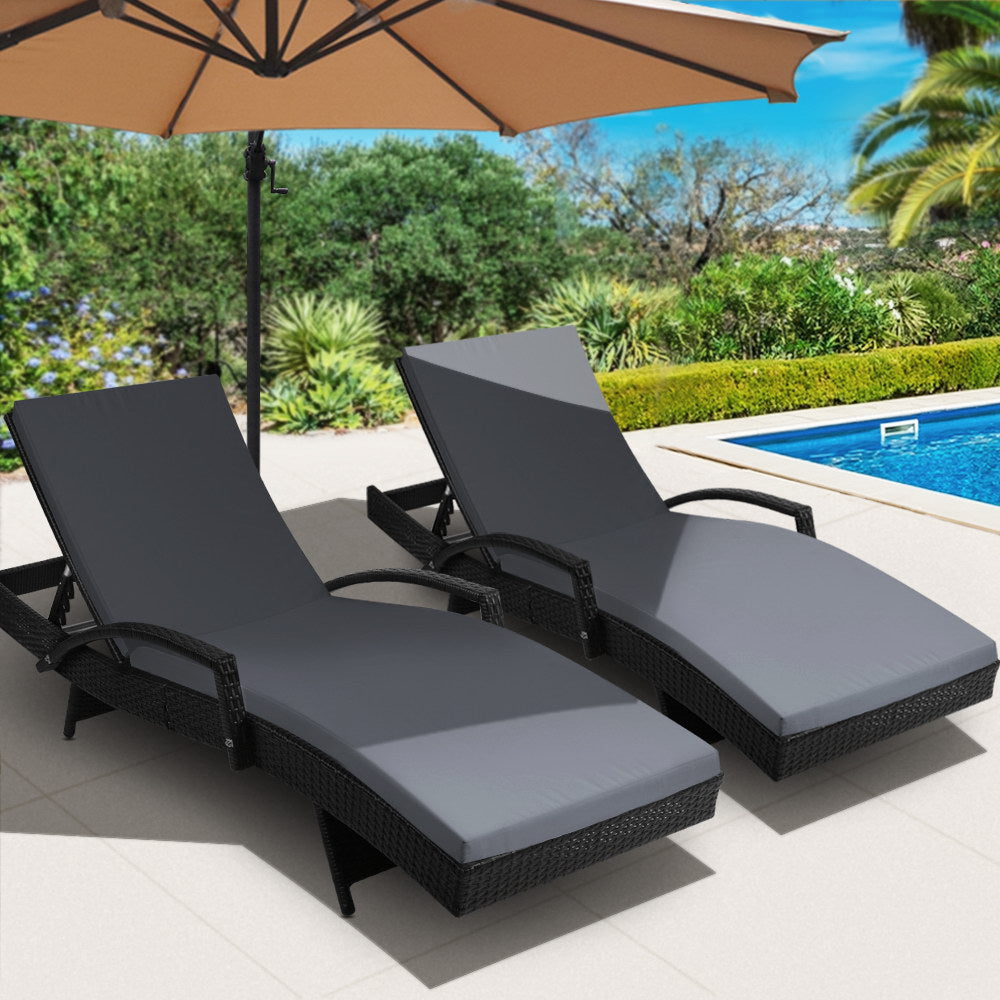 Sun Lounge Set of 2 with Cushion - Black Frame