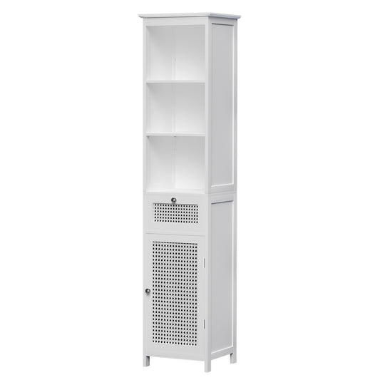 Cabinet Storage 161cm White Rattan