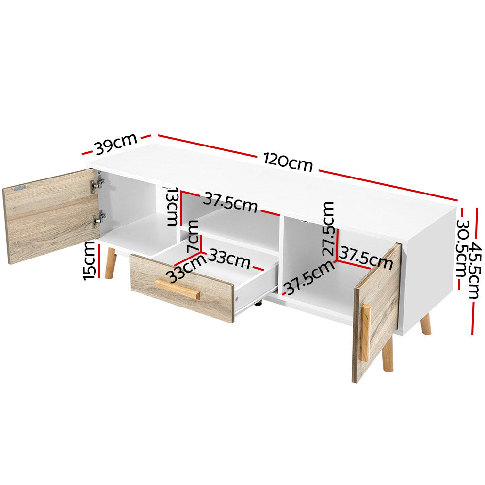 TV Unit 120cm - White & Wood