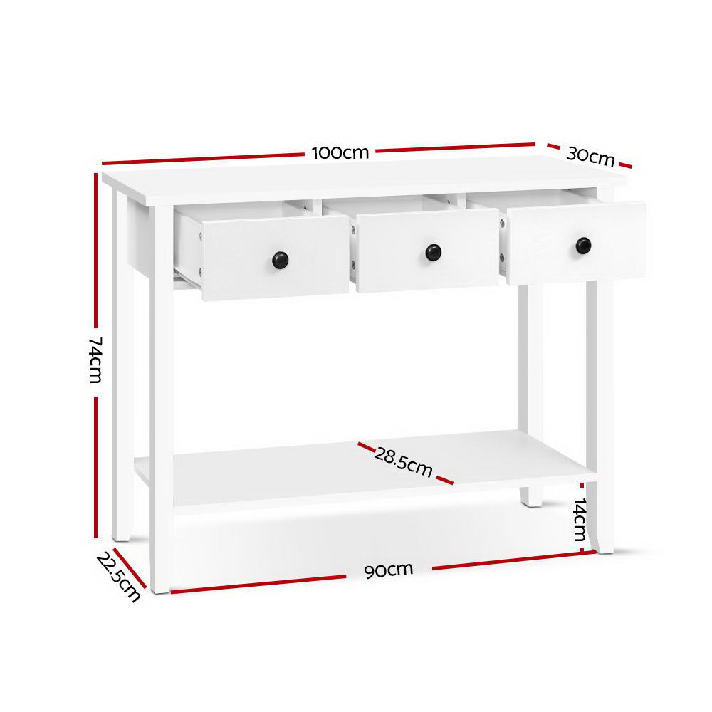 Hallway Console Table - 3 Drawers White