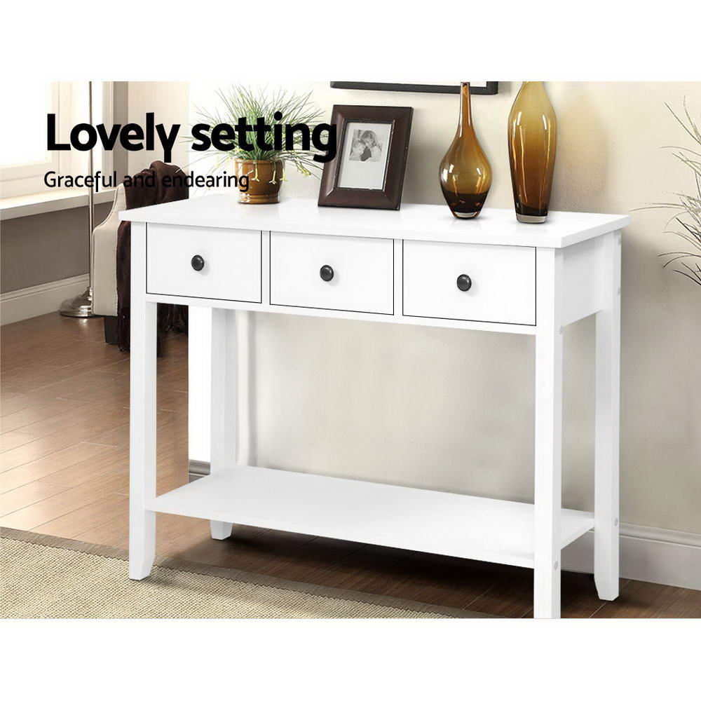 Hallway Console Table - 3 Drawers White