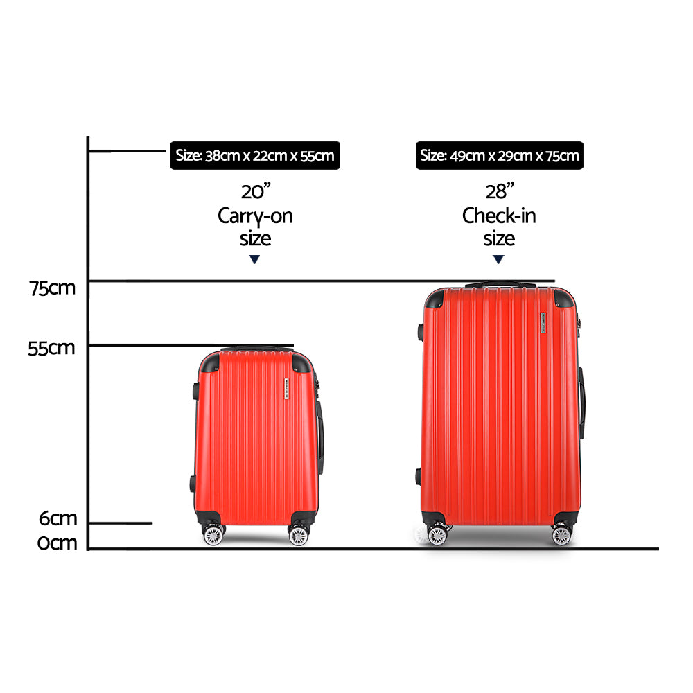 Suitcase Sets Trolley 2pc - Travel TSA Hard  Red