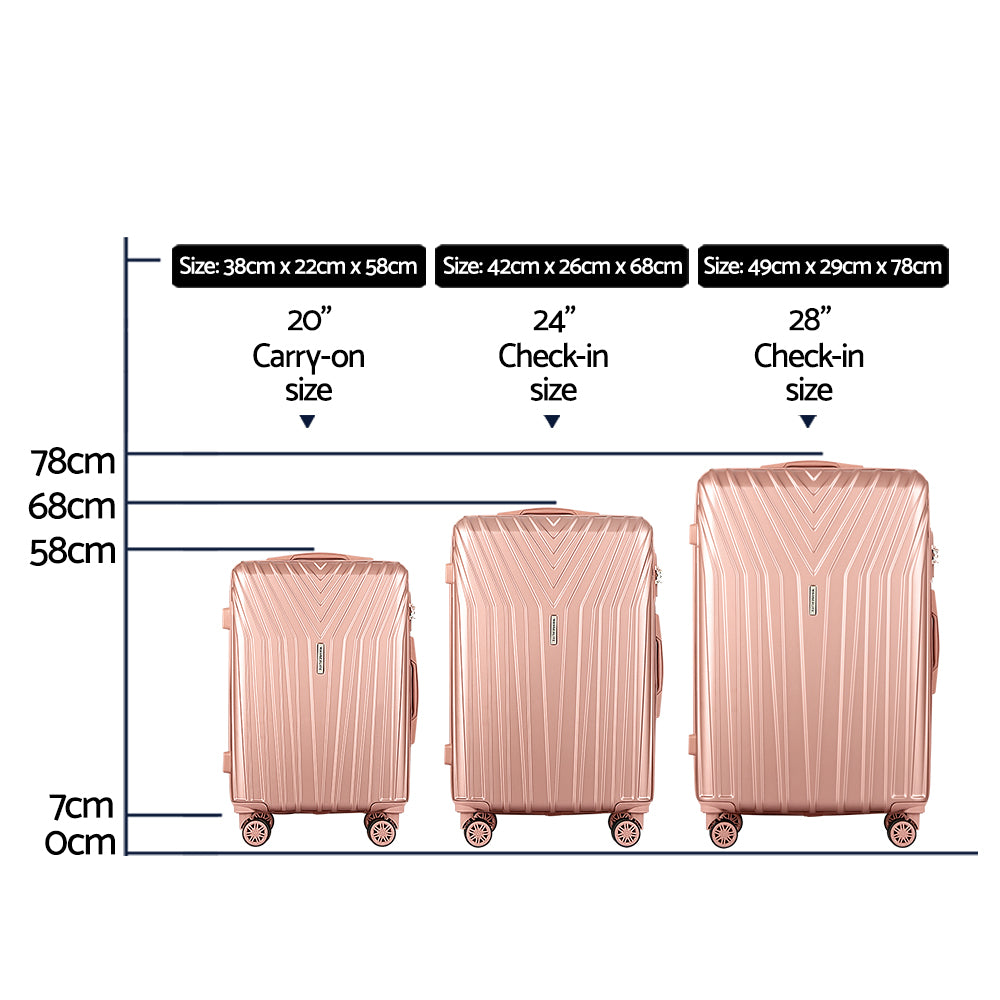 Suitcase Sets 3 Pc -Lightweight - Pink