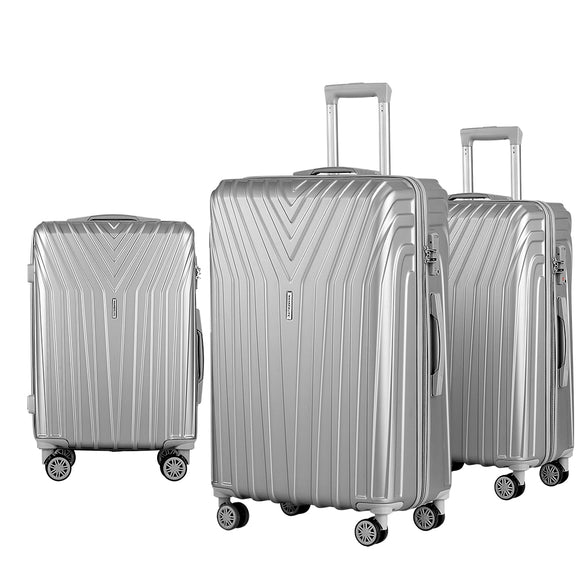 Suitcase Sets 3 Pc - Lightweight -Silver