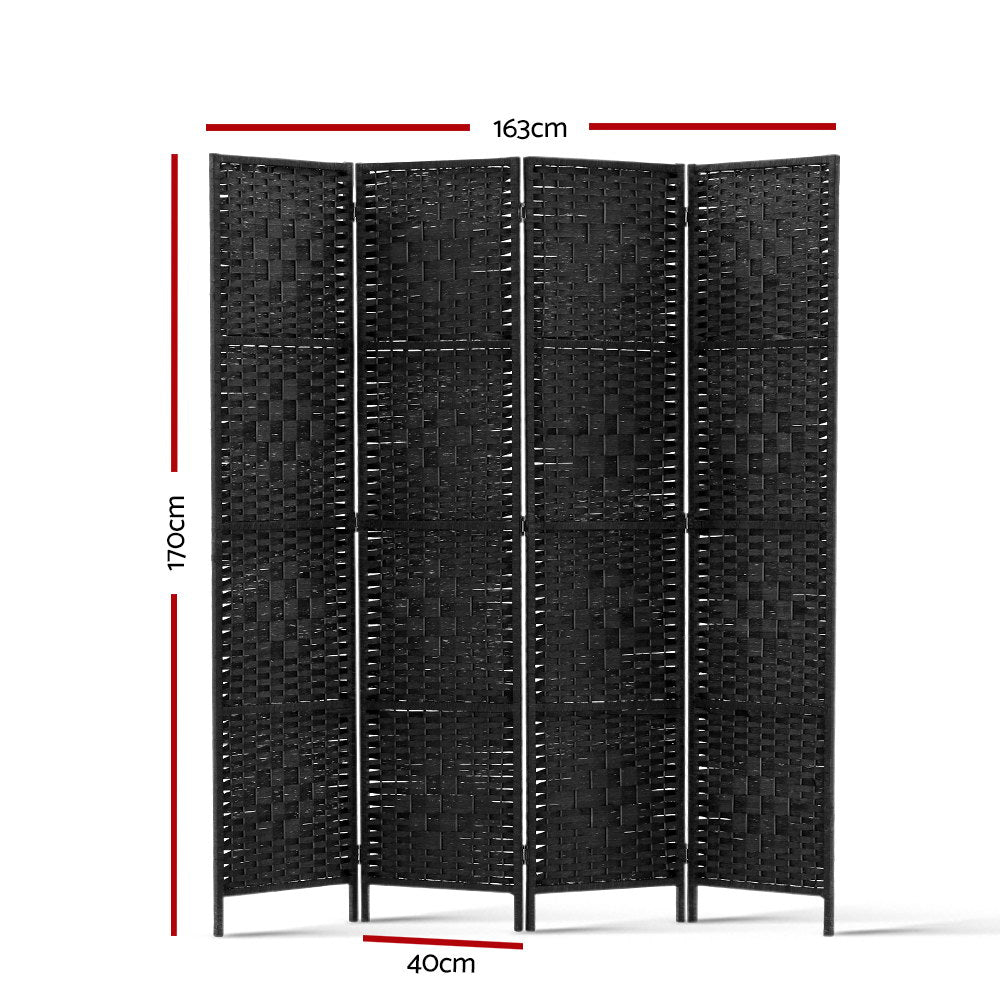 Room Divider  4 Panel  - Black