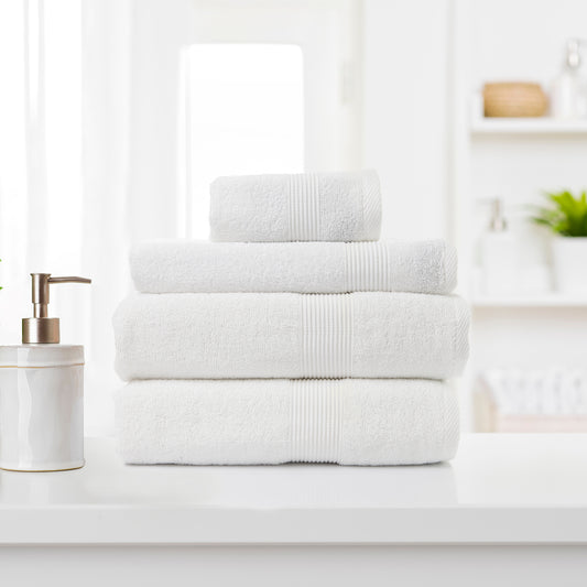 Towel Set 4 Piece Cotton Bamboo - White