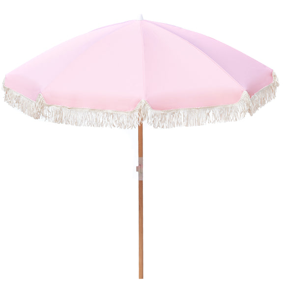 Beach Umbrella Portable 2 Metre Fringed - Dusty Rose