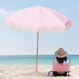 Beach Umbrella Portable 2 Metre Fringed - Dusty Rose