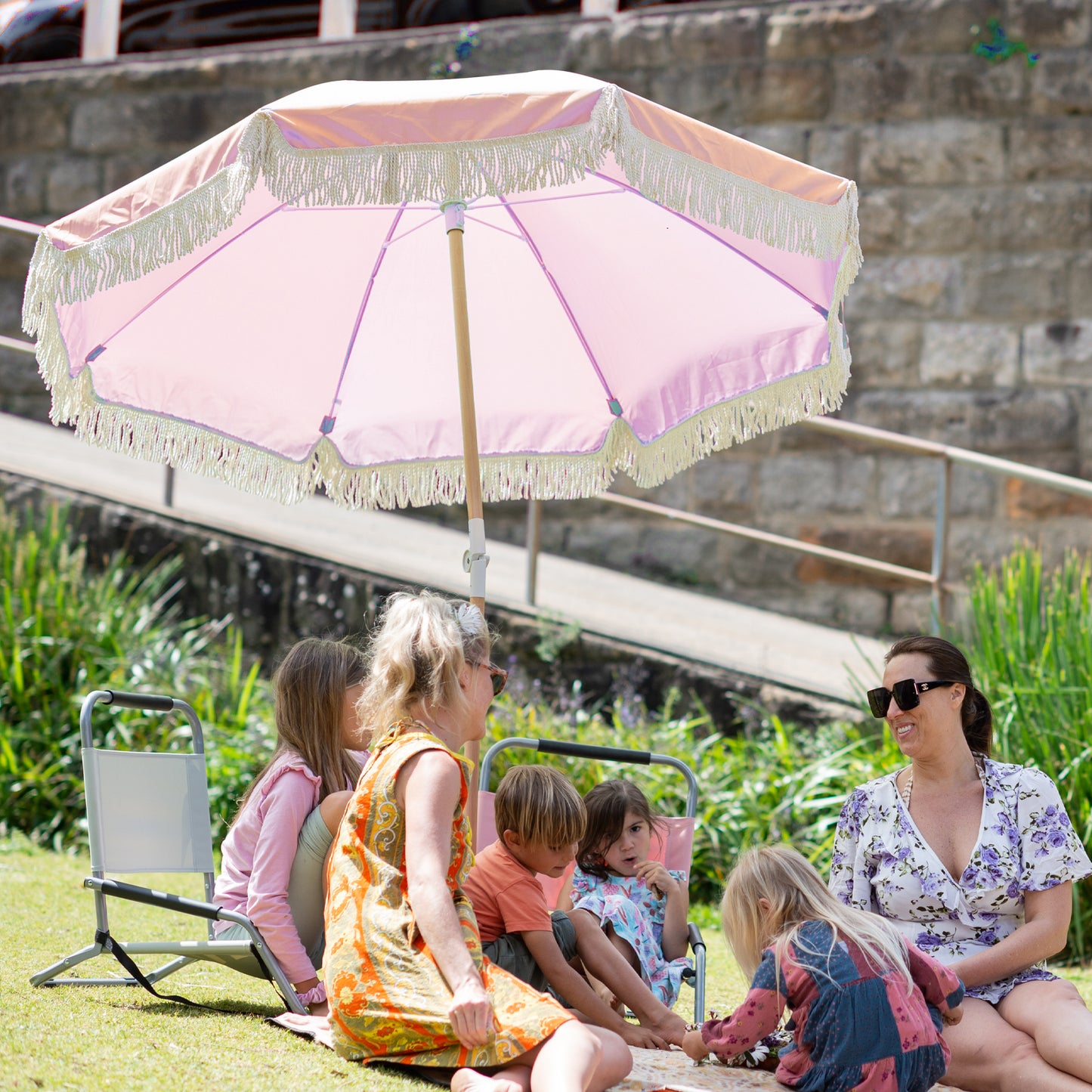 Beach Umbrella Portable 2 Metre Fringed - Dusty Rose