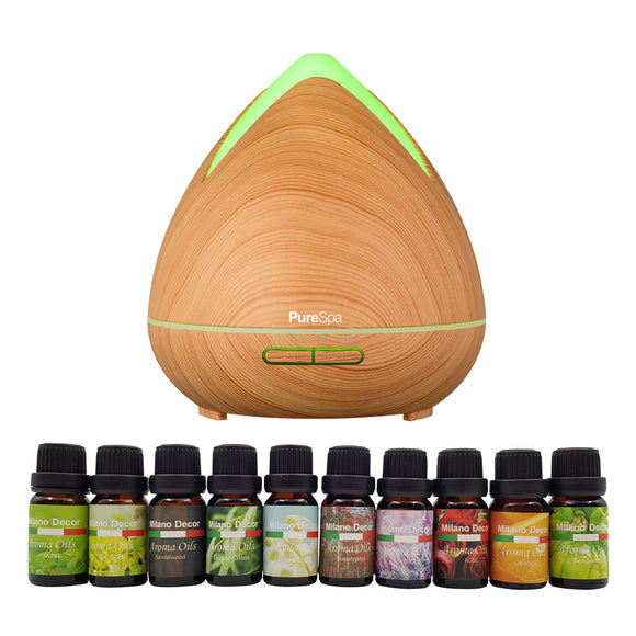 Diffuser Set With 10 Pack Diffuser Oils Humidifier Aromatherapy - Light Wood