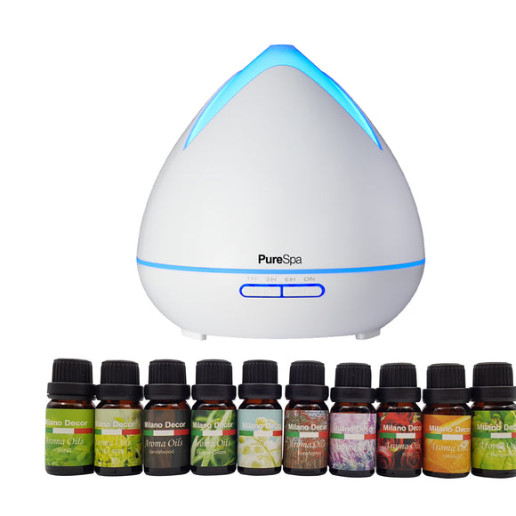 Diffuser Set With 10 Pack Diffuser Oils Humidifier Aromatherapy - White