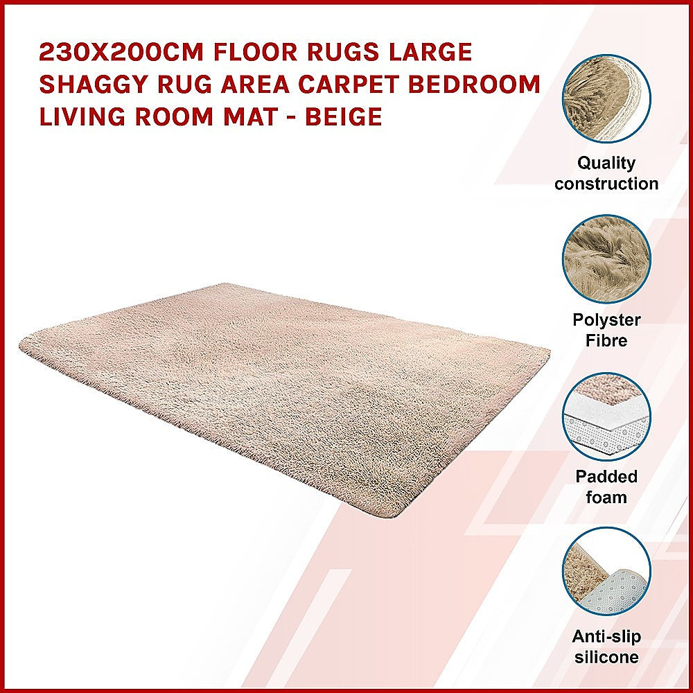 Floor Rug Large Shaggy - 230 x 200cm - Beige