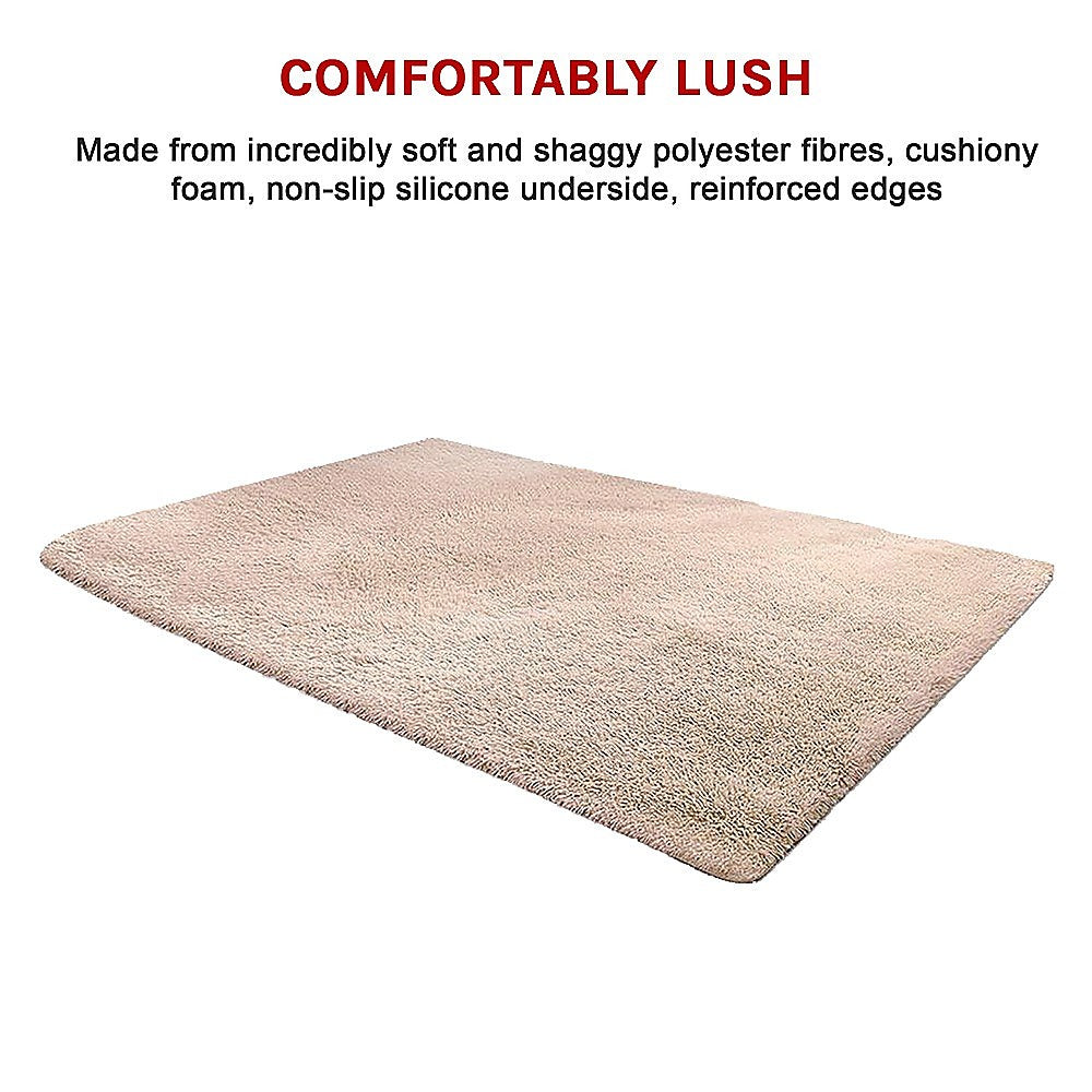 Floor Rug Large Shaggy - 230 x 200cm - Beige