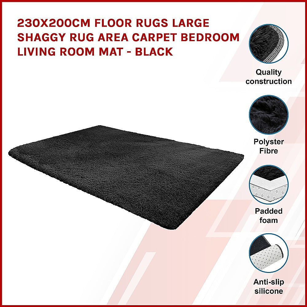 Floor Rugs Large Shaggy 230x200cm - Black