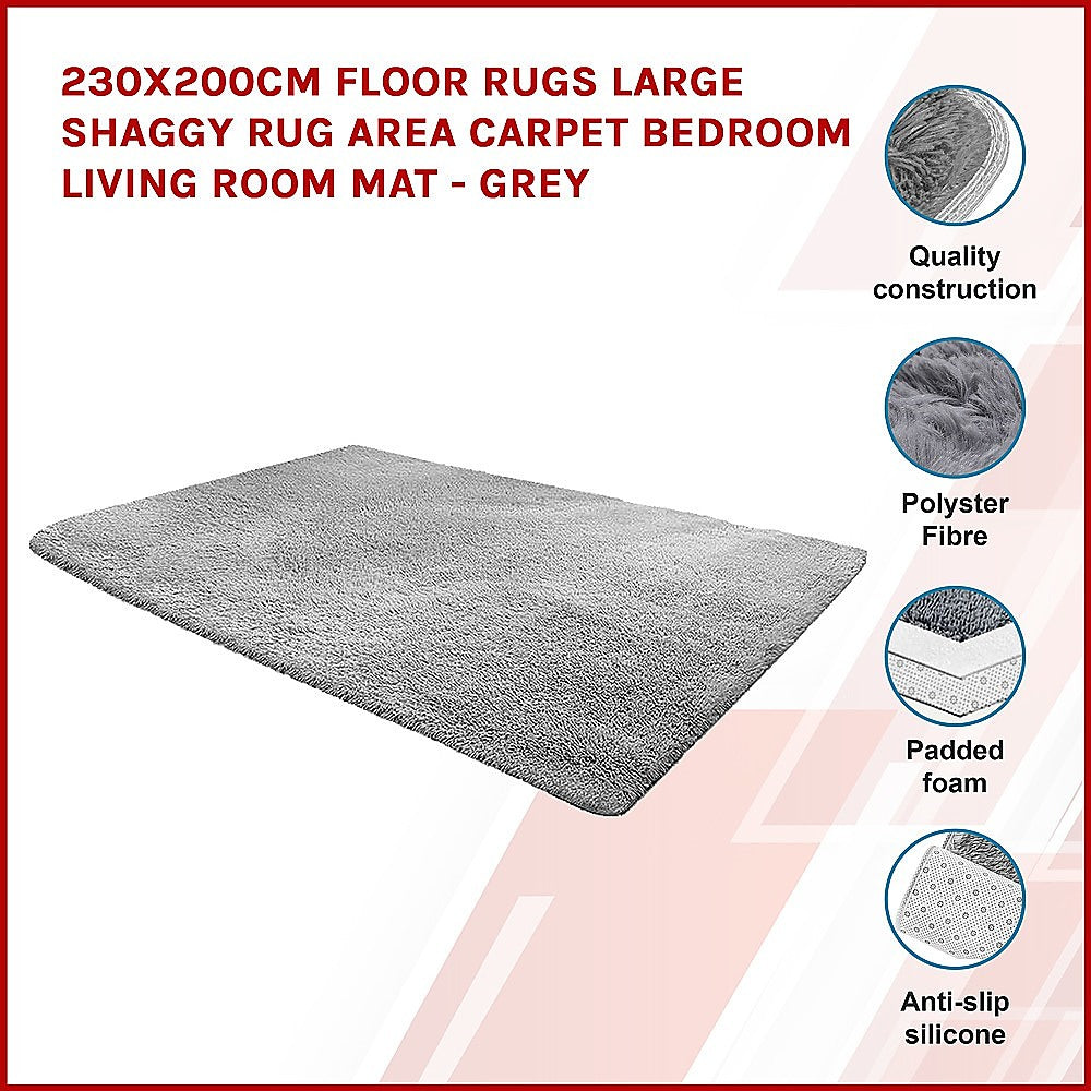 Floor Rugs Large Shaggy 230x200cm - Grey