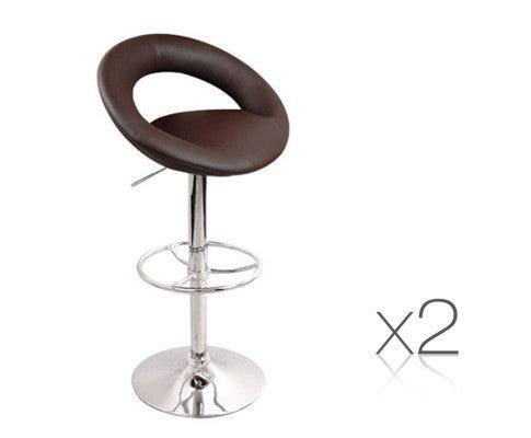 Set of 2 PU Leather Kitchen Bar Stool Chocolate