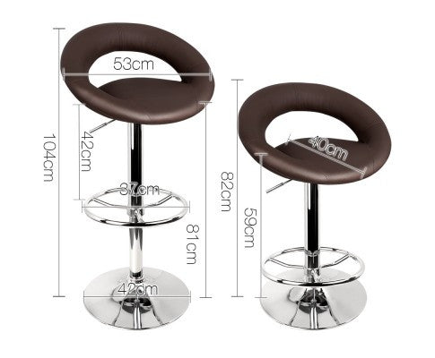 Set of 2 PU Leather Kitchen Bar Stool Chocolate