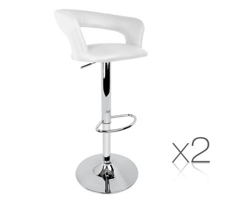 Set of 2 PU Leather Bar Stool White