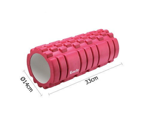 Yoga Gym Pilates EVA Grid Foam Roller Pink 33 x 14cm