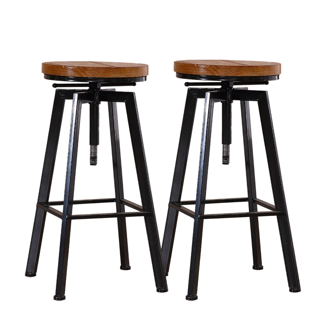 2x Levede Industrial Bar Stools Kitchen Stool Wooden Barstools Swivel Chiars