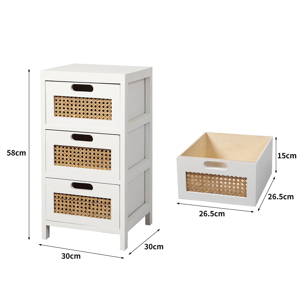 Bedside Table with Drawers- White