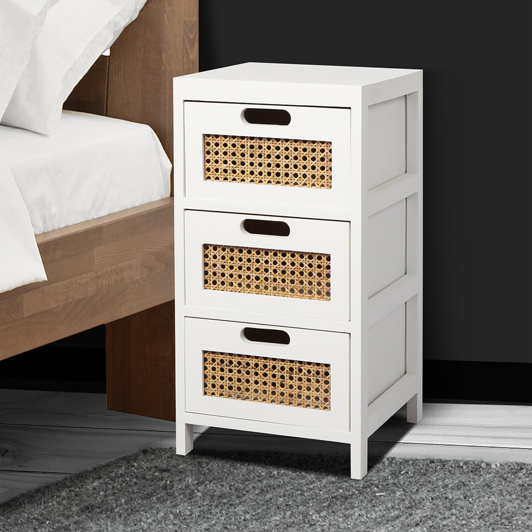 Bedside Table with Drawers- White