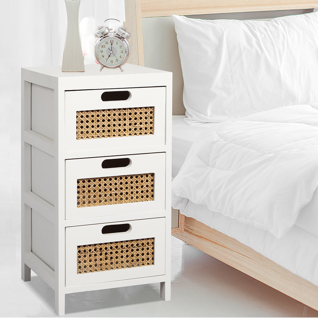 Bedside Table with Drawers- White